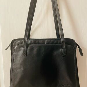 Tignanello pebbled soft Black Leather and Fabric Shoulder Bag 2 storage areas